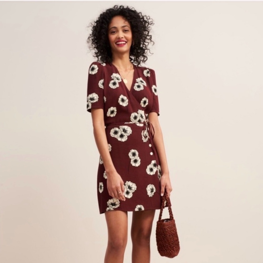 Rouje Burgundy Floral Wrap Mini Dress